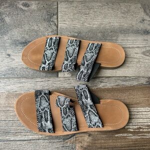 Snake Print Sandals with Tan Soles